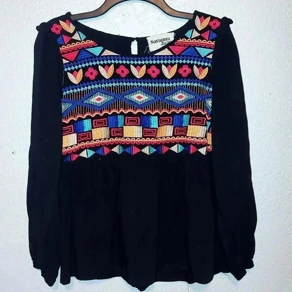 Savanna Jane Embroidered Boho Aztec Blouse Women’s Size Small - Picture 1 of 9